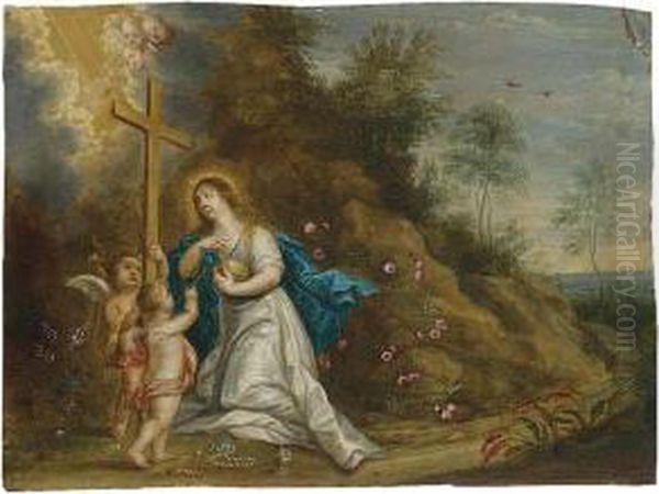 St. Catherine In A Landscape 
Laureated By Putti; Mary Magdalene In Penitence In A Landscape With 
Putti Oil Painting by Pieter Van Avont