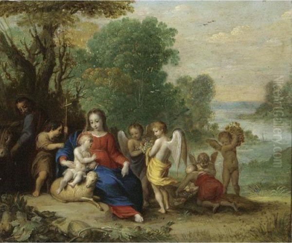 The Rest On The Flight Into Egypt Oil Painting by Pieter Van Avont