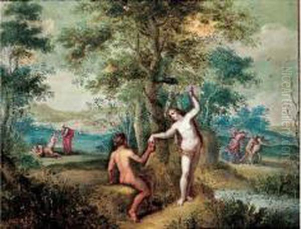 Adam Et Eve Dans Un Paysage Oil Painting by Pieter Van Avont