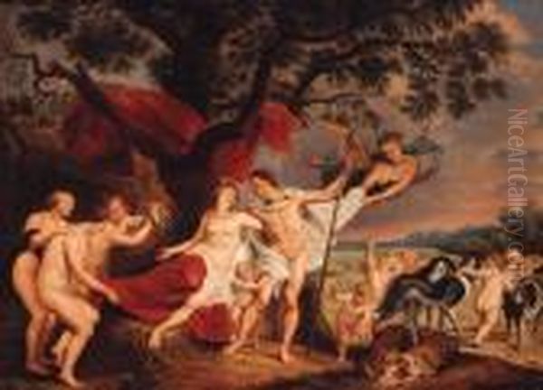 Venus And Adonis Oil Painting by Pieter Van Avont