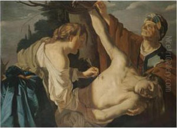 Saint Irene Tending To Saint Sebastian Oil Painting by Dirck Van Baburen