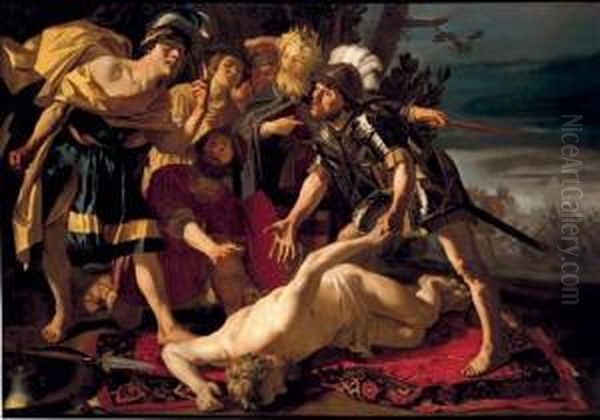 Achilles Preparing To Avenge The Death Of Patroclus Oil Painting by Dirck Van Baburen