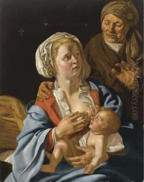 Madonna Con Bambino E Sant'anna Oil Painting by Dirck Van Baburen