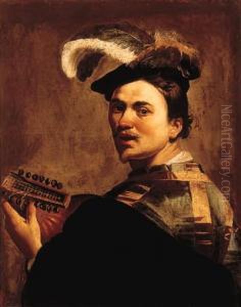 A Man Playing A Lute Oil Painting by Dirck Van Baburen