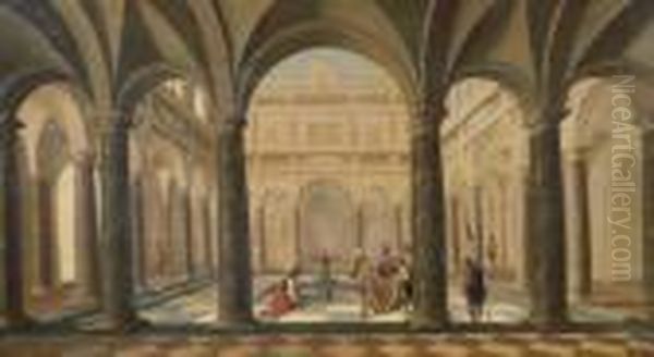 David Handing Uria The Letter In A Classical Courtyard Oil Painting by Hans Juriaensz. Van Baden