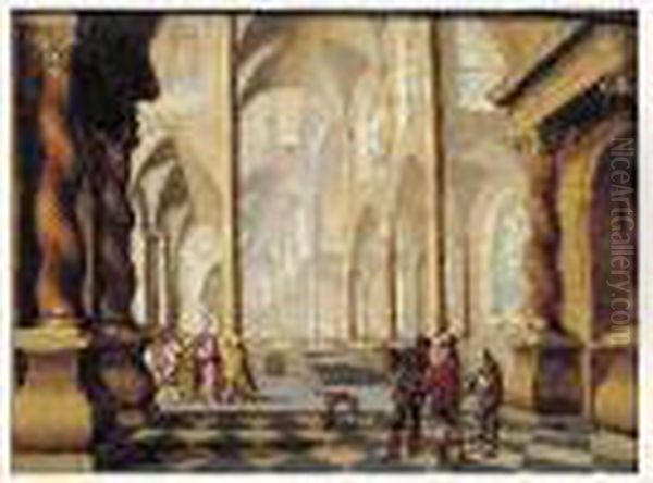 Interieur D'eglise Anime De Personnages Oil Painting by Hans Juriaensz. Van Baden