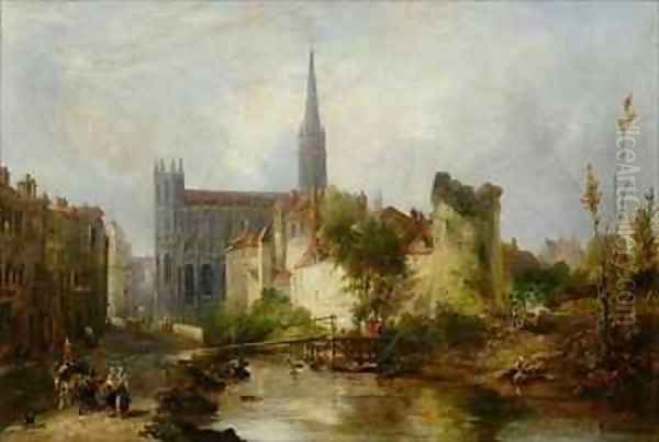 View of the Church of St Peter Caen Oil Painting by William Fowler