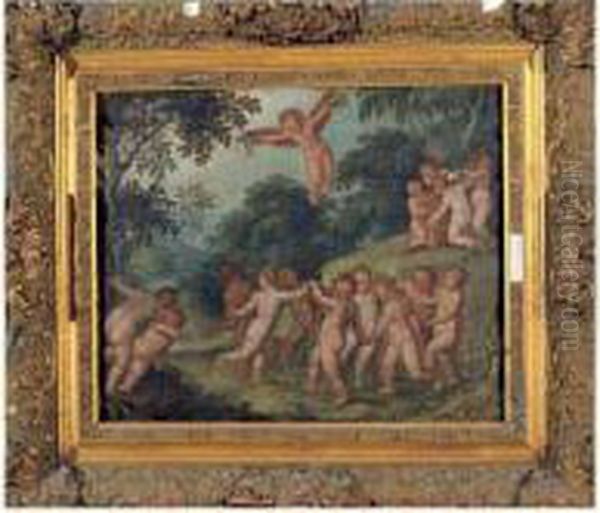 Une Ronde De Putti Dans Un Paysage Boise Oil Painting by Jan Van Balen