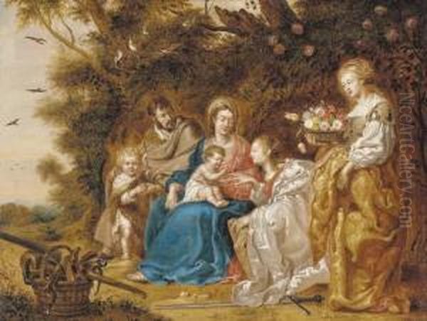 The Mystic Marriage Of Saint 
Catherine Of Alexandria, With Saint Joseph, Saint Dorothea And The 
Infant Saint John The Baptist Oil Painting by Jan Van Balen