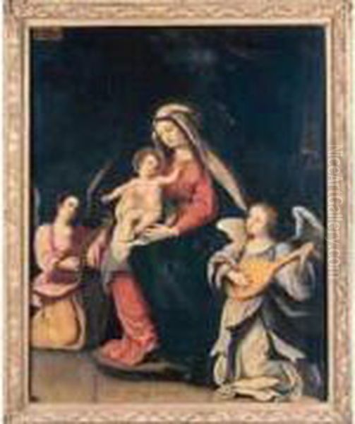 Vierge A L'enfant Entre Deux Anges Musiciens Oil Painting by Jan Van Balen