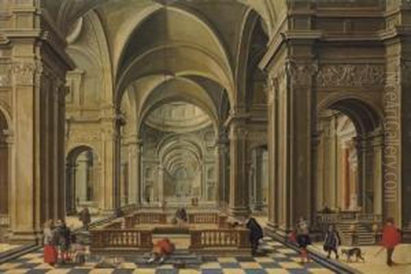 The Interior Of A Renaissance Church With Figures Oil Painting by Bartholomeus Van Bassen