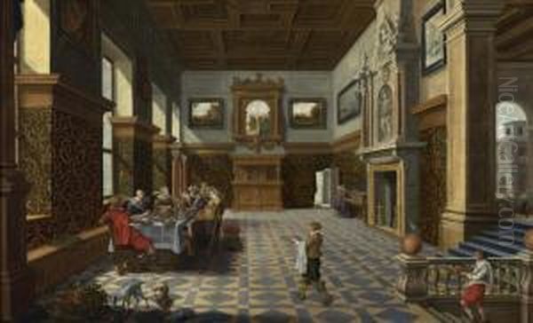 A Festive Company At Table In A Renaissance Hall. Oil Painting by Bartholomeus Van Bassen