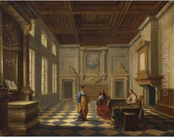 Christ With Martha And Mary In A Palace Interior Oil Painting by Bartholomeus Van Bassen