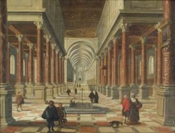 A Church Interior With Figures Oil Painting by Bartholomeus Van Bassen