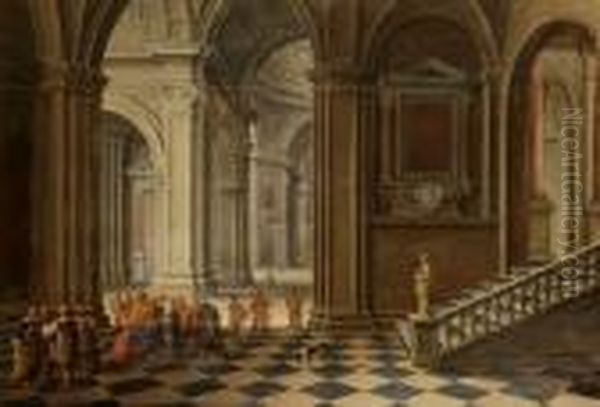 A Church Interior With Christ And The Woman Taken In Adultery Oil Painting by Bartholomeus Van Bassen