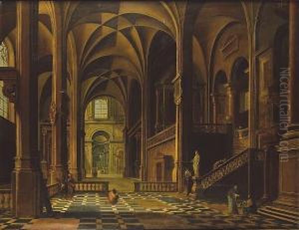 Figures In A Church Interior Oil Painting by Bartholomeus Van Bassen