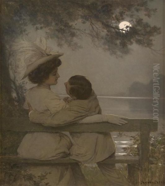 Conversation Romantique Au Lever De Lune Oil Painting by Jan van Beers