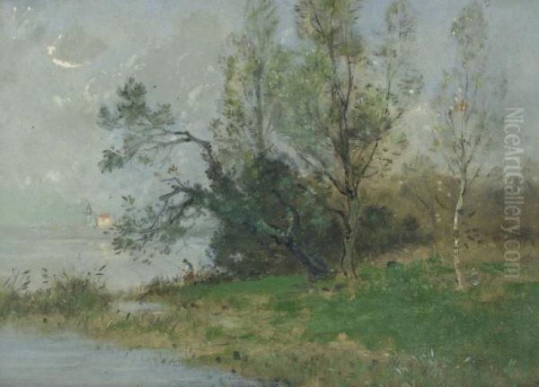 Pecheur Au Bord Deun Lac Oil Painting by Jan van Beers