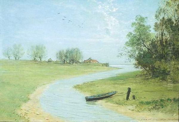 Zomerlanschap Met Kreek Oil Painting by Jan van Beers