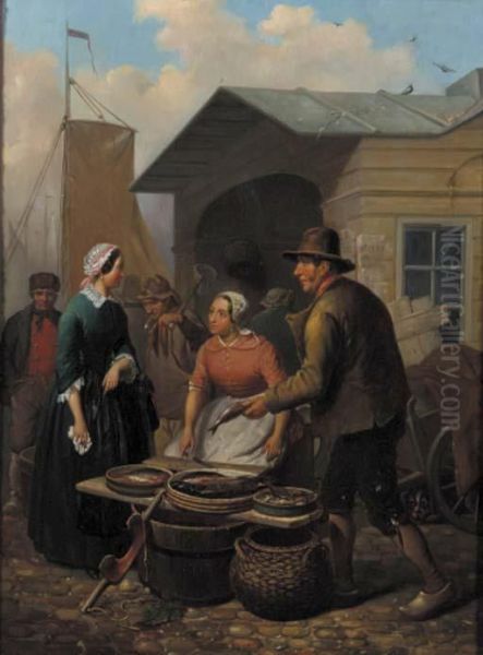 Le Marche Aux Poisons Oil Painting by Jan van Beers