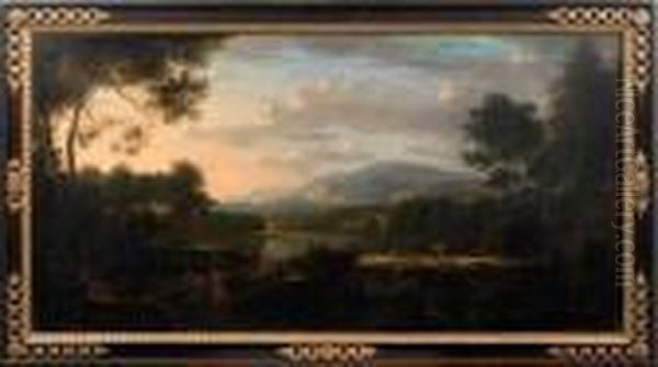 Grose Arkadische Landschaft Mit Rastenden Hirten Im Abendlicht Oil Painting by Willem Van Bemmel