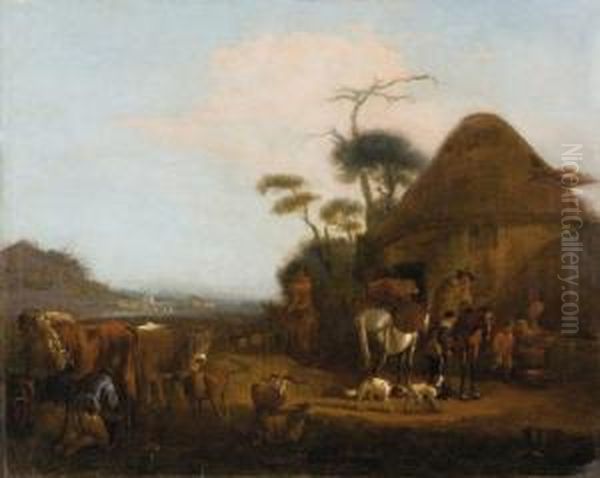 Cavalier Dans Une Cour De Ferme Oil Painting by Dirk van Bergen