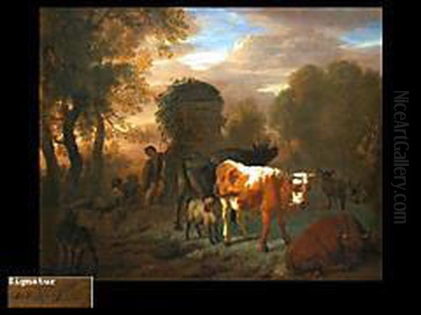 Kuhe, Schafe Und Ziegen Mit Oil Painting by Dirk van Bergen