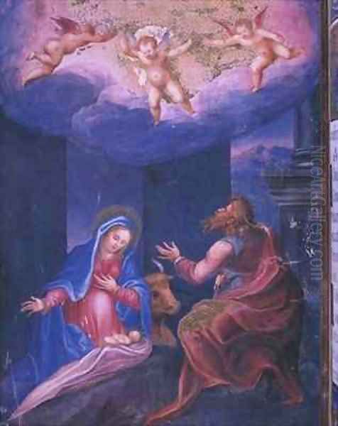 Nativity from a facsimile of the Breviary of King Philip II of Spain Oil Painting by Julian Fuente del Saz