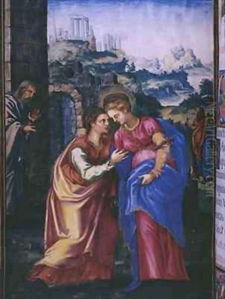 Visitation from a facsimile of the Breviary of King Philip II of Spain Oil Painting by Julian Fuente del Saz