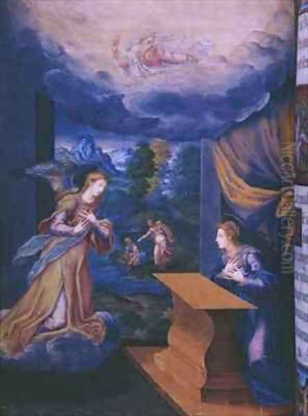 Fol 5v Annunciation Oil Painting by Julian Fuente del Saz