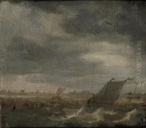 Shipping In Choppy Waters Oil Painting by Abraham Hendrickz Van Beyeren