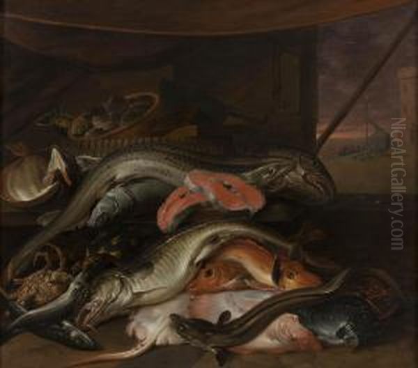 Interno Con Mostra Del Pescato Su Un Piano Oil Painting by Abraham Hendrickz Van Beyeren