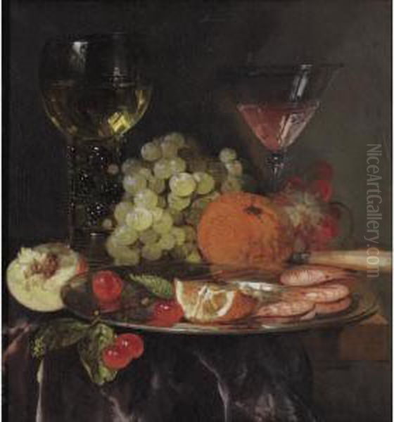 Still Life With Wine Glasses Oil Painting by Abraham Hendrickz Van Beyeren