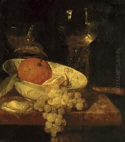 A Roemer And A Facon De Venise, 
Oranges In A Wan-li Kraak Porcelain Bowl, An Oyster, Grapes And A Knife 
On A Table Oil Painting by Abraham Hendrickz Van Beyeren