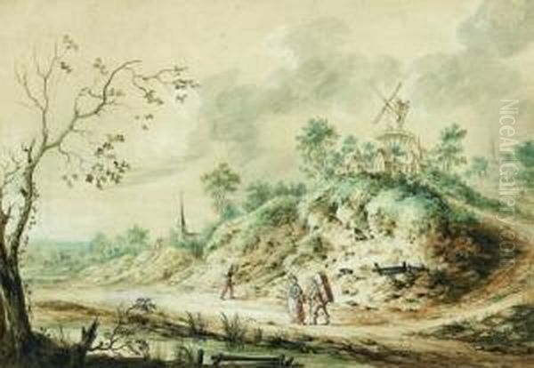 Paysage Au Moulin Oil Painting by Henri Joseph Van Blarenberghe