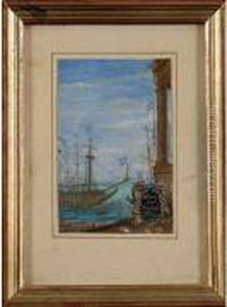 navire Pres De Ruines Antiques Oil Painting by Henri Joseph Van Blarenberghe