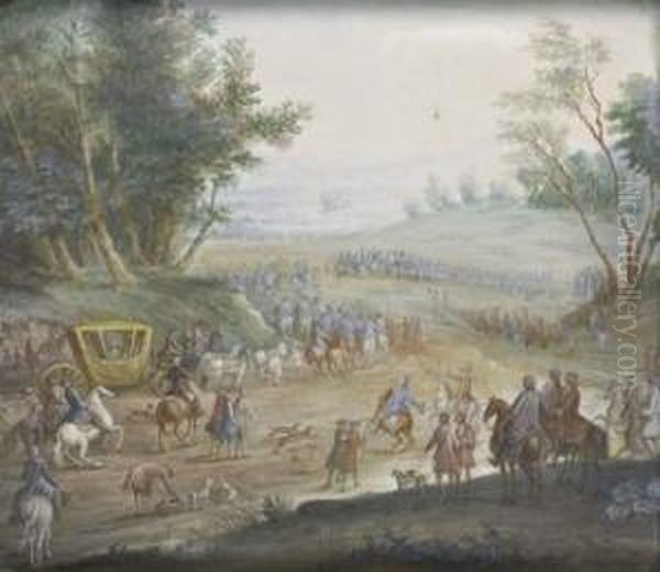 Le Carrosse Et Son Cortege Oil Painting by Louis Nicolael van Blarenberghe