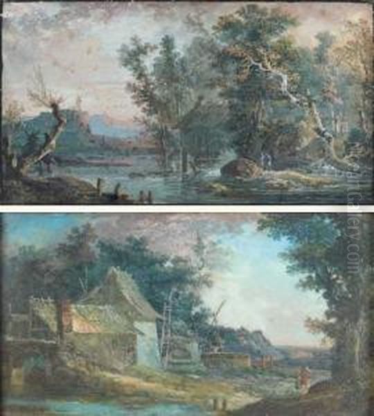 Paysages Lacustres Animes De Personnages Oil Painting by Louis Nicolael van Blarenberghe