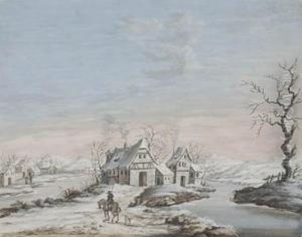 Winter Landscape With A Horseman And Dog Oil Painting by Louis Nicolael van Blarenberghe