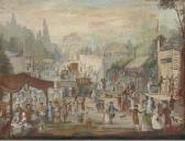 A Country Fair Oil Painting by Louis Nicolael van Blarenberghe