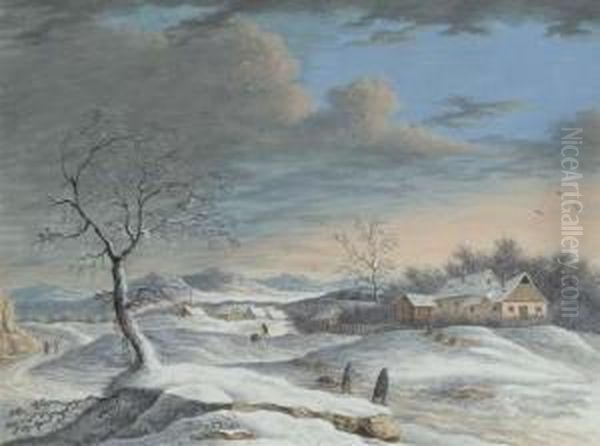 Collecting Wood On A Winter's Day Oil Painting by Louis Nicolael van Blarenberghe