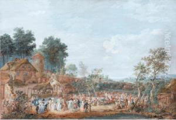 A Country Wedding Oil Painting by Louis Nicolael van Blarenberghe