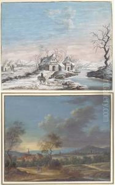 The Four Seasons: Houses By A 
Frozen River; A Cloudy Extensivelandscape; Overgrown Ruins By A River; 
And A Sunlit Riverlandscape Oil Painting by Louis Nicolael van Blarenberghe