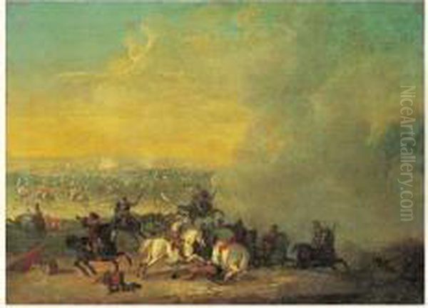 Choc De Cavalerie Oil Painting by Louis Nicolael van Blarenberghe