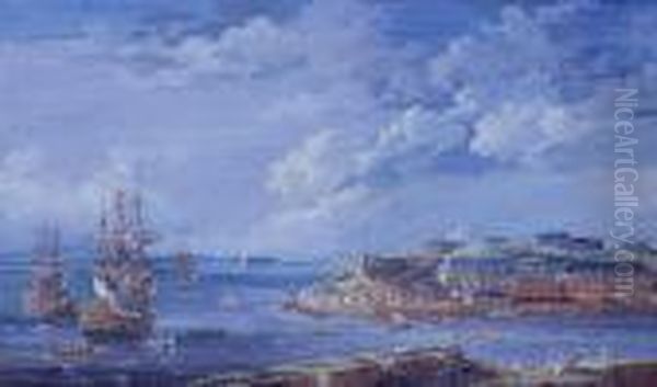 Brest With The Batterie Royale And Men O'war In The Bay Oil Painting by Louis Nicolael van Blarenberghe