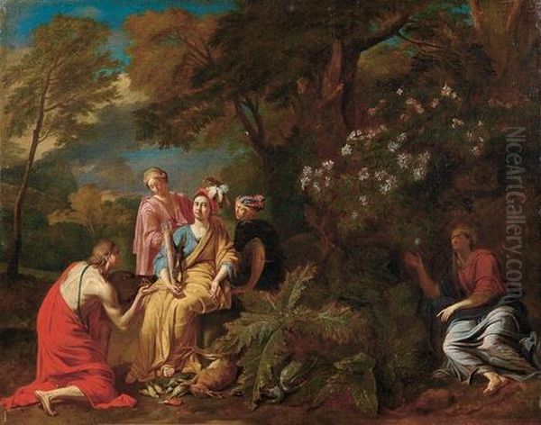 Atalanta Con Meleagro E Le Ancelle In Riposo Dopo La Caccia Oil Painting by Norbert van Bloemen