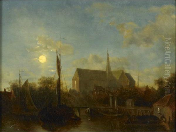 Haarlem At Twilight Oil Painting by Elias Pieter van Bommel