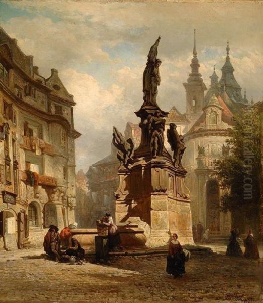 The Town Square Oil Painting by Elias Pieter van Bommel