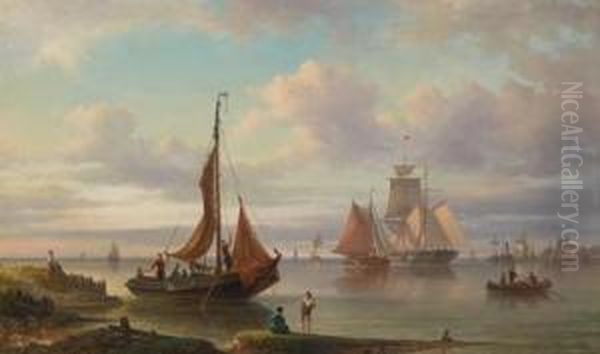 Hollandische Handels- Und Fischerschiffe In Der Mundung Der Zuidersee Bei Amsterdam Oil Painting by Elias Pieter van Bommel