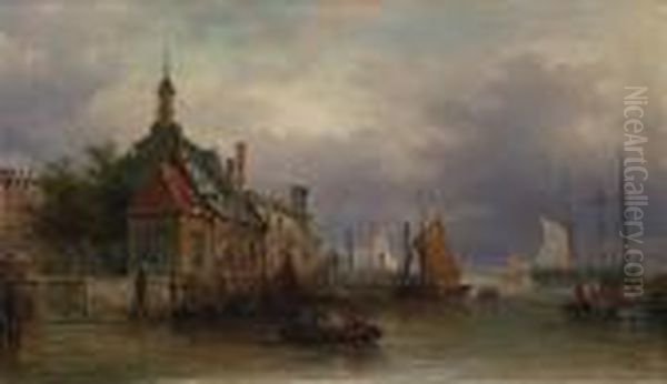 Alter Hafen Von Rotterdam Oil Painting by Elias Pieter van Bommel